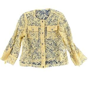 Vintage Lark Lane Yellow Lace Sheer Blouse Long Sleeve Pockets Cottage Large